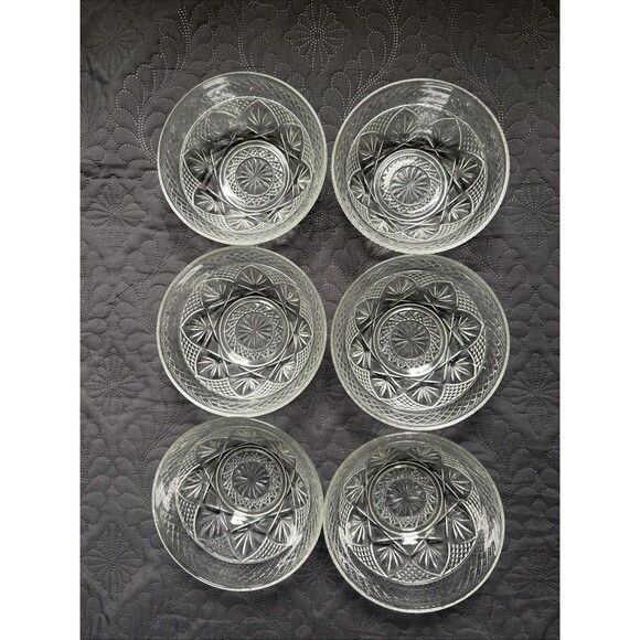 6pc Cristal D'Arques Durand Vintage Clear Glass Salad Fruit Snack Bowls 5 1/2" - Picture 1 of 7